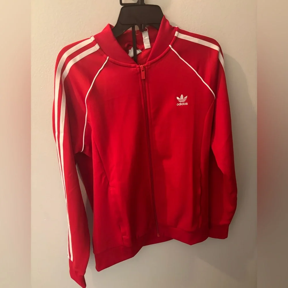 Adidas Bold Red Jacket with White Accents - Picture 3 of 4
